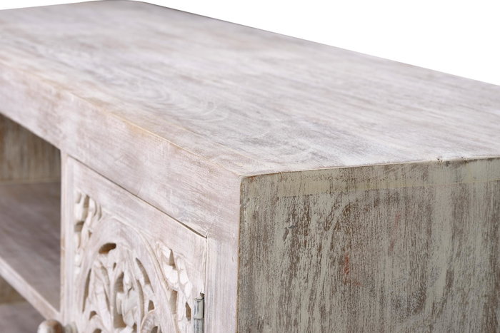 GINER Y COLOMER Mueble TV de madera de mango y patas de metal blanco envejecido